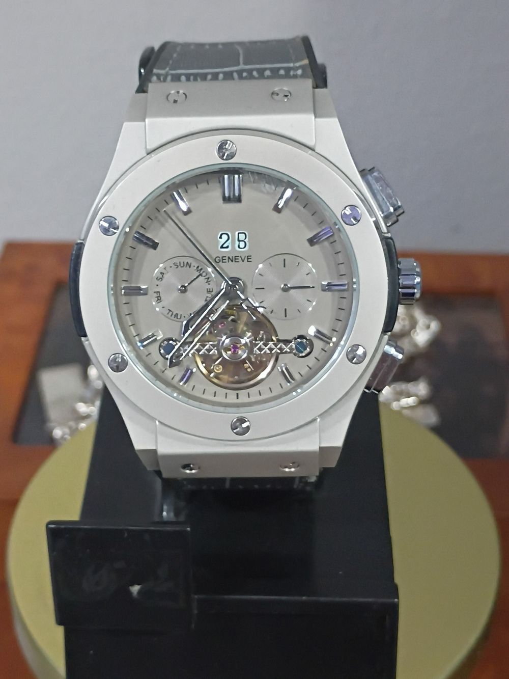 Geneve Mechanical Tourbillon-Style Silver Watch